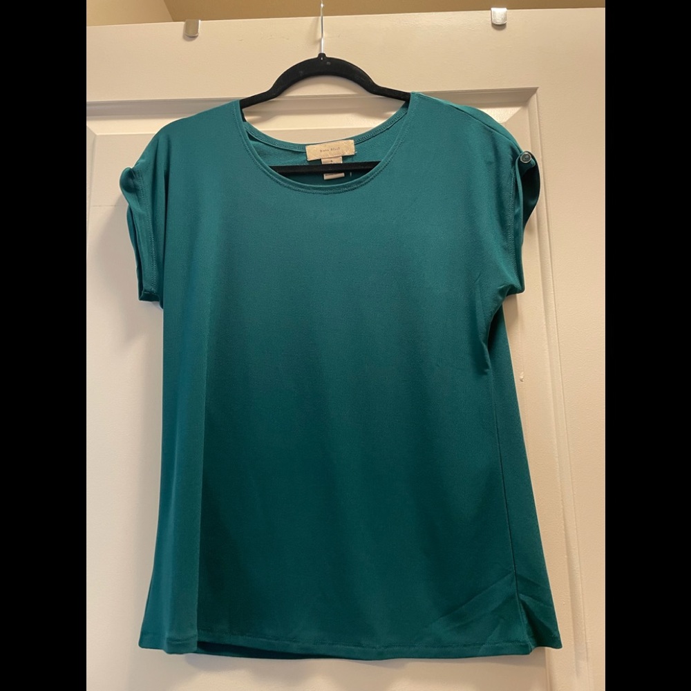 Green Polyester Short Sleeve Dress Shirt Size S